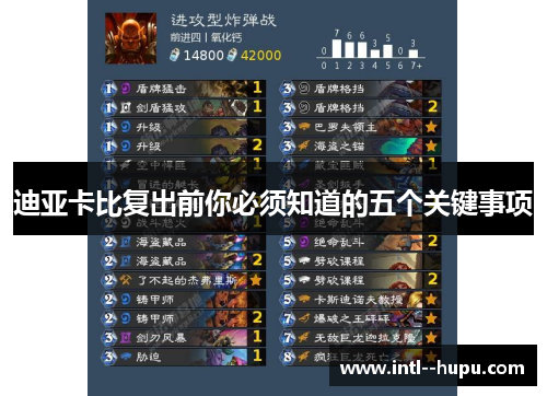 迪亚卡比复出前你必须知道的五个关键事项 迪亚卡比复出前你必须知道的五个关键事项